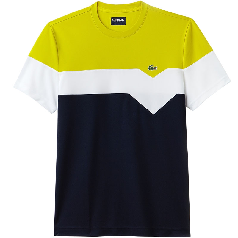 Lacoste Ultra Dry Color Block Men's Tennis T-Shirt Yellow/white/navy