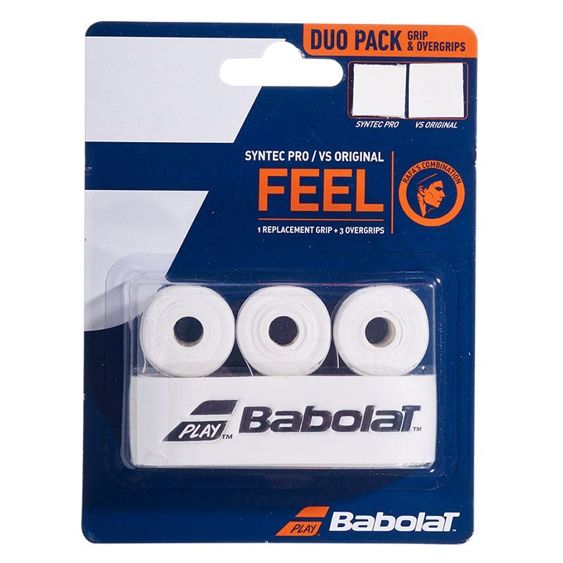 Babolat Syntec Pro Replacement Grip + VS Original 3 Pack Overgrip White