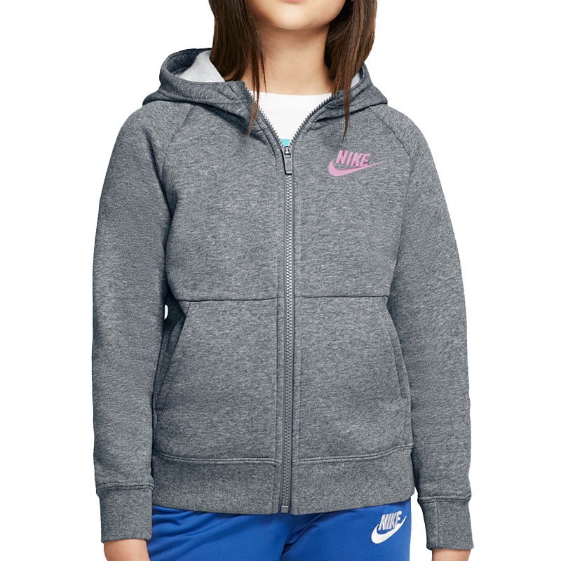 Nike Sportwear Full-Zip Girls' Hoodie Carbonheather/pink