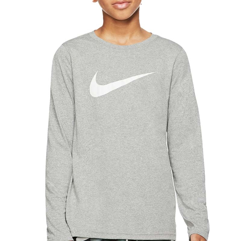 Nike Dri-Fit Long Sleeve Boys' Tennis Top Greyheather/white