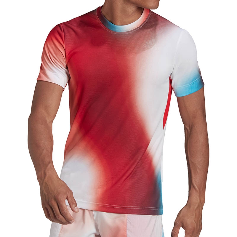 Adidas Melbourne Freelift Print Men's Tennis Tee White/burgundy/red