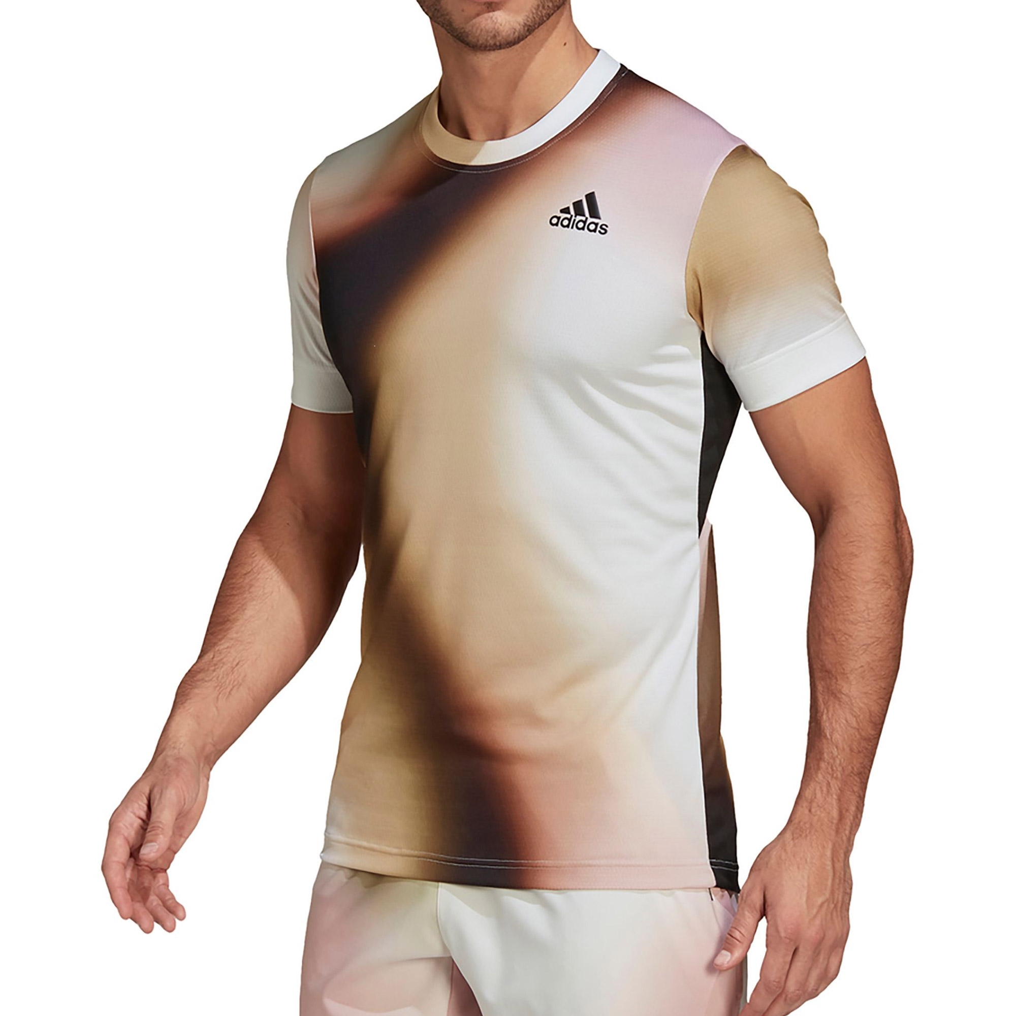 Adidas Melbourne Freelift Print Mens Tennis Tee White/brown/black