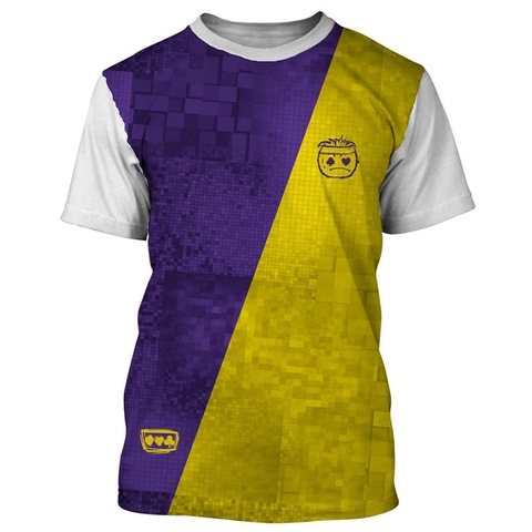 3AS Purple And Yellow Squares Boys' Tennis Tee White/purple/yellow