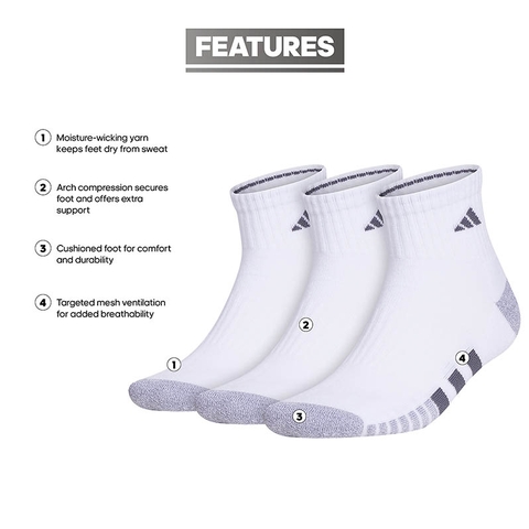 Adidas Cushioned 3-Pack Quarter Men's Tennis Socks White