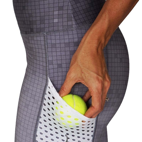 LacoaSports Grey Pixels Women's Tennis Legging Silver/white