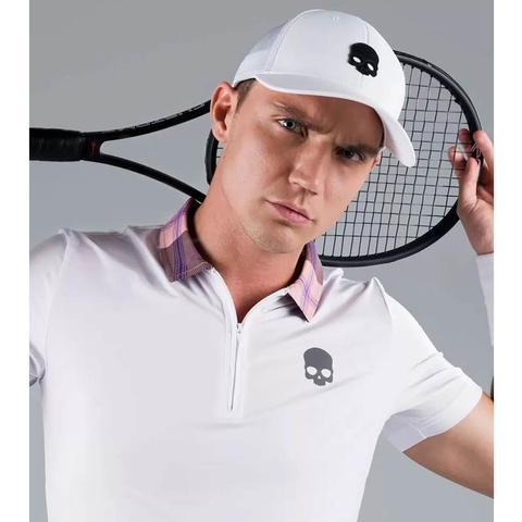 Hydrogen Tartan Zipped Tech Men's Tennis Polo White/purple/black